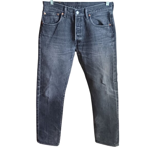 32x32 Levis 501 Faded Black Distress Metal Denim Jeans Trashed Punk Goth Rocker - Picture 3 of 8